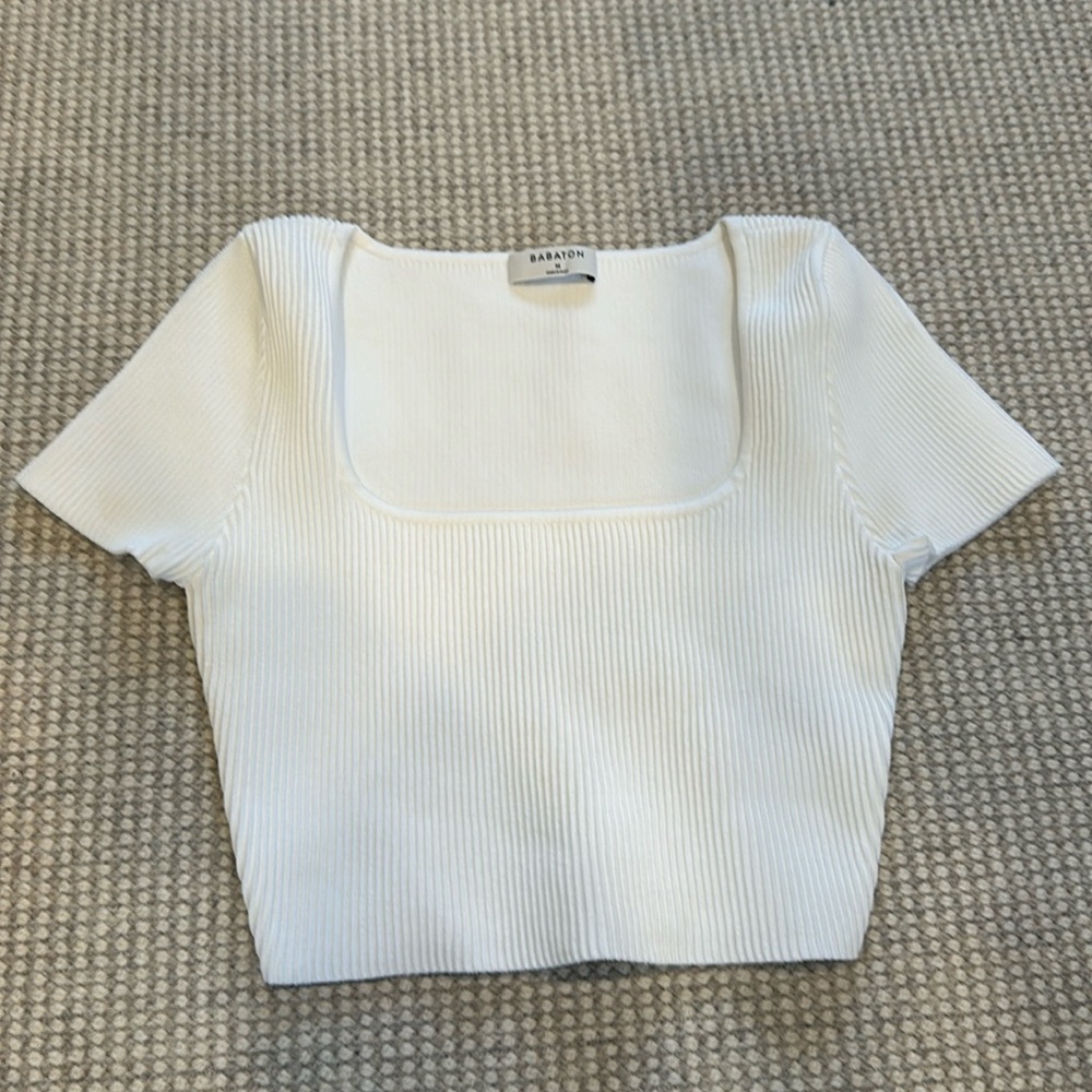 Women’s Aritzia Sculpt knit cropped square neck tee shirt